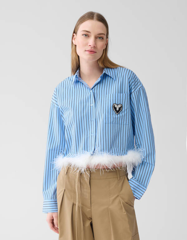 Gekürzte Bluse mit Federn Hellblau SHOEBY WOMEN