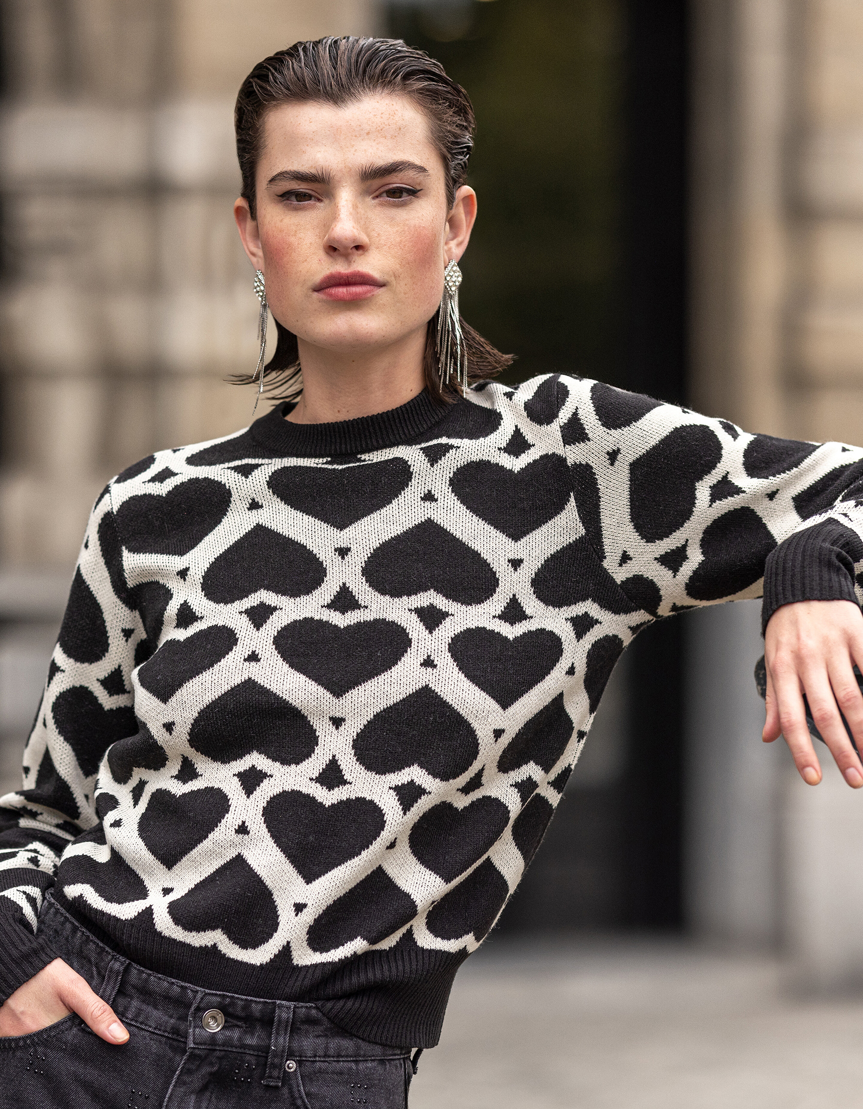 Bedruckter Jacquard-Pullover Schwarz SHOEBY WOMEN