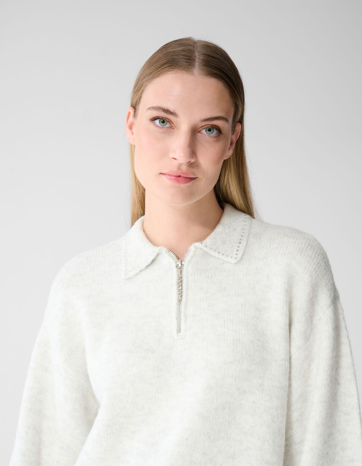 Zip Polo Strickpullover hellgrau SHOEBY WOMEN