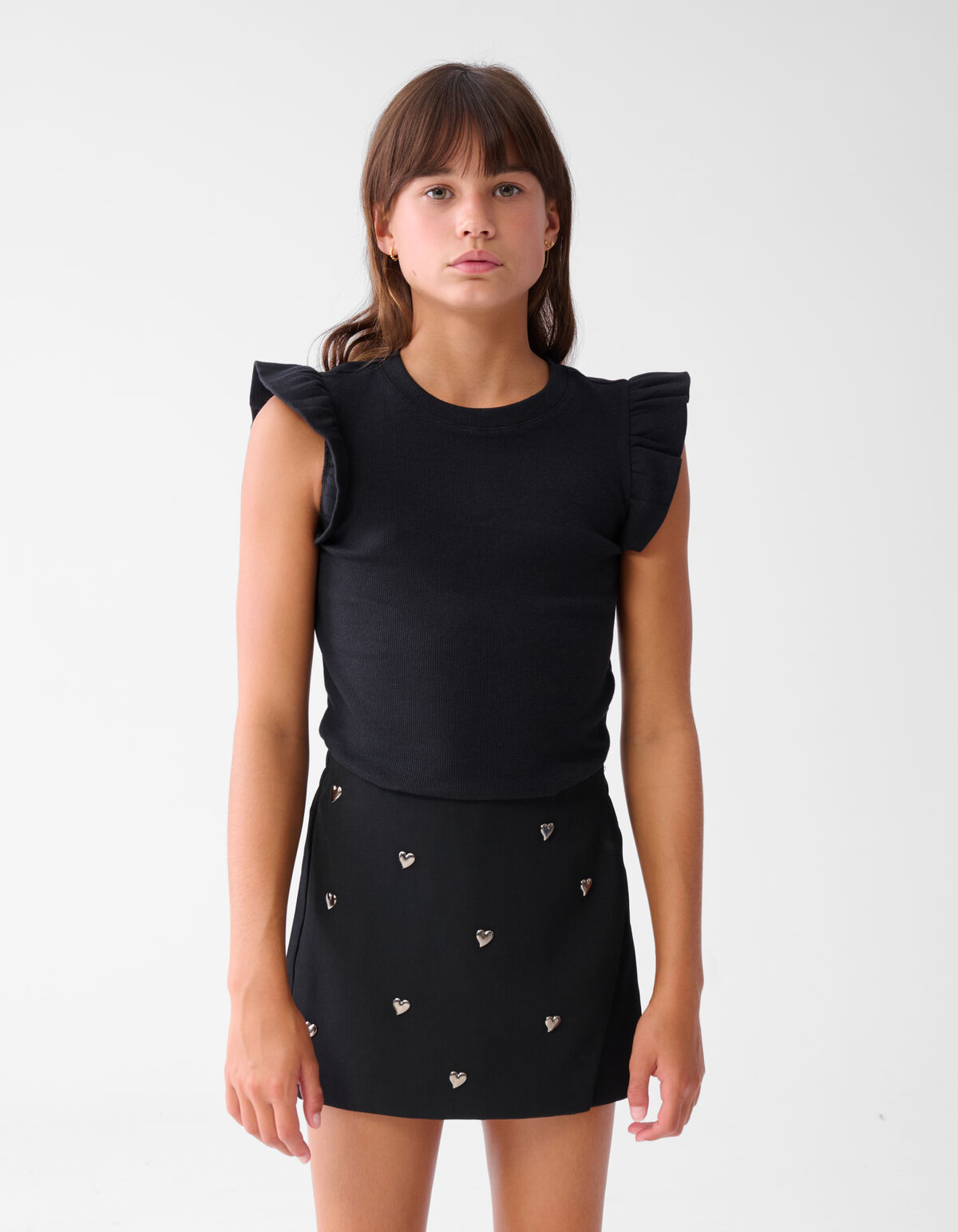 Ruffle Rib Top Schwarz SHOEBY GIRLS