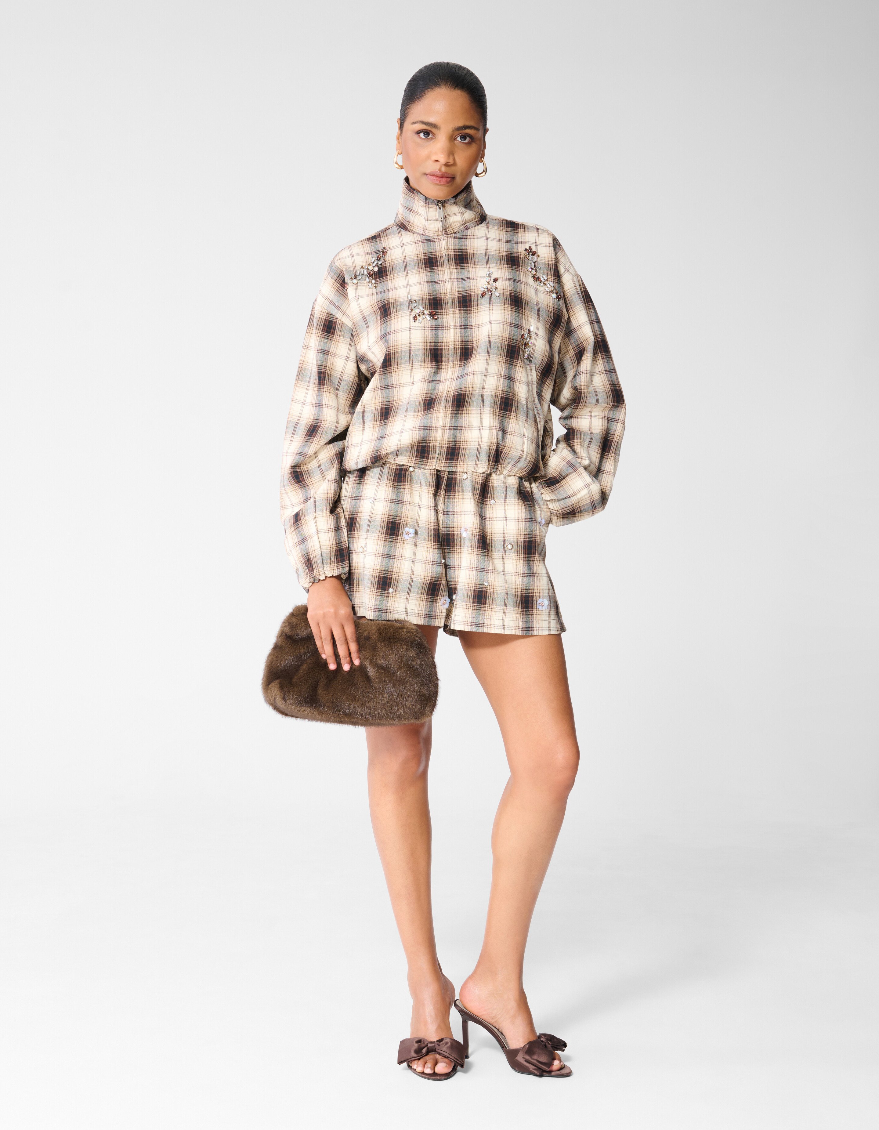 Bomberjacke mit Rautenmuster Braun SHOEBY WOMEN