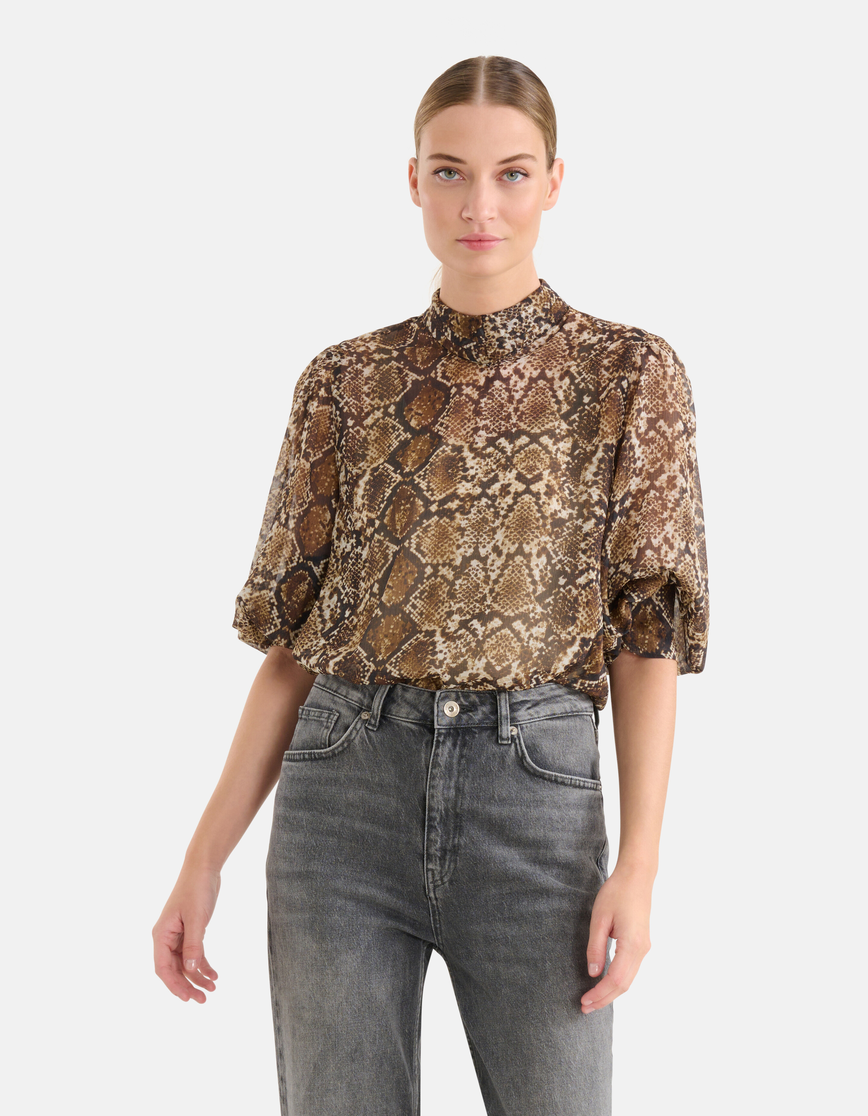 Chiffon Slangenprint Blouse Bruin SHOEBY WOMEN