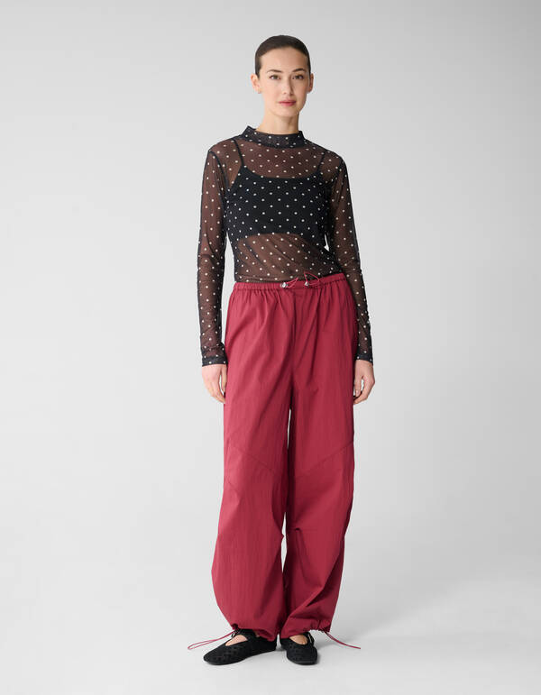 Mesh Polkadot Longsleeve Top Schwarz SHOEBY WOMEN