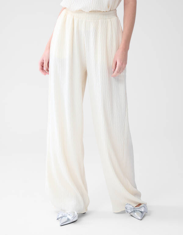 Crinkle Hose mit weitem Bein Off White SHOEBY WOMEN