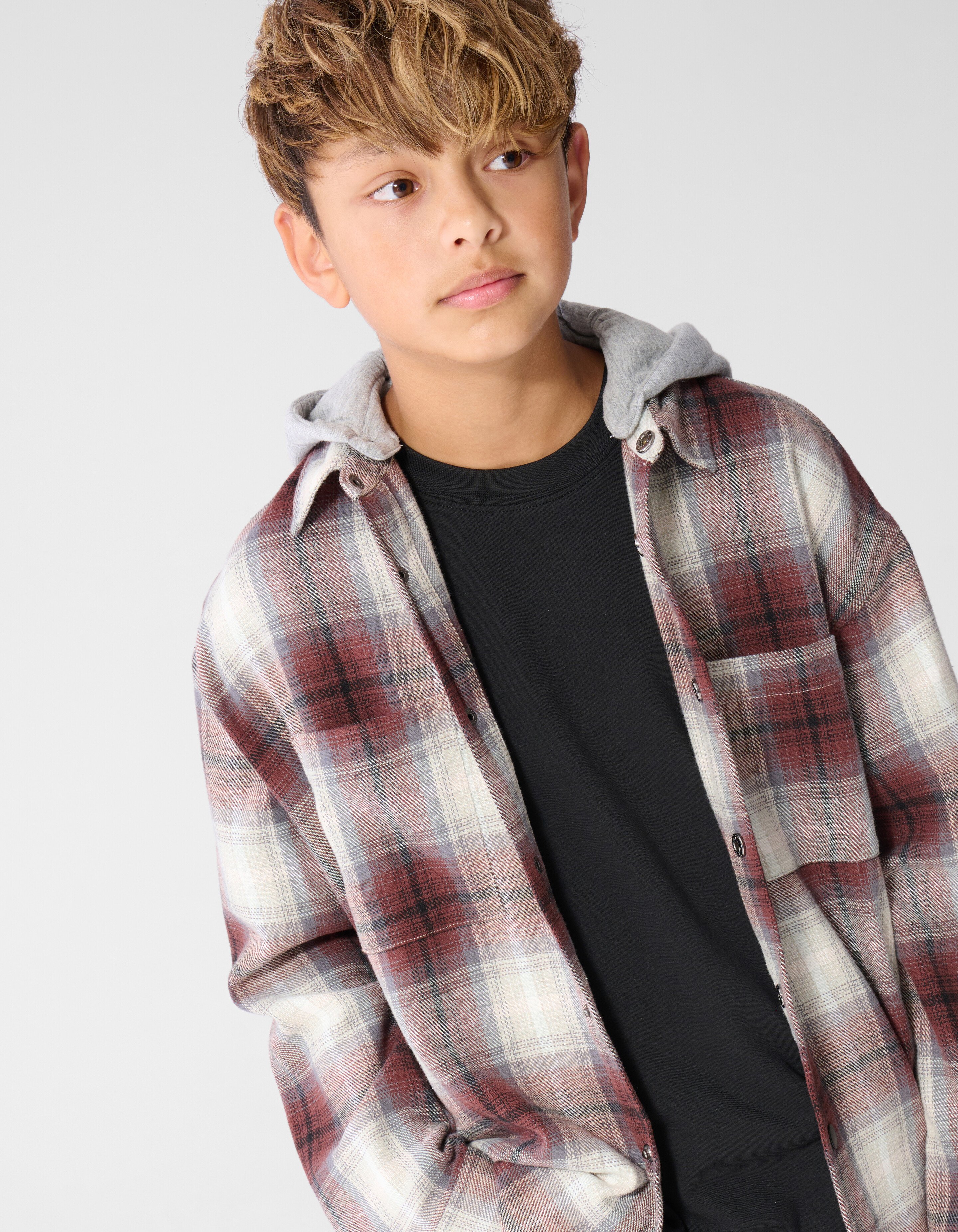 Relaxed Hooded Kariertes Hemd braun SHOEBY BOYS
