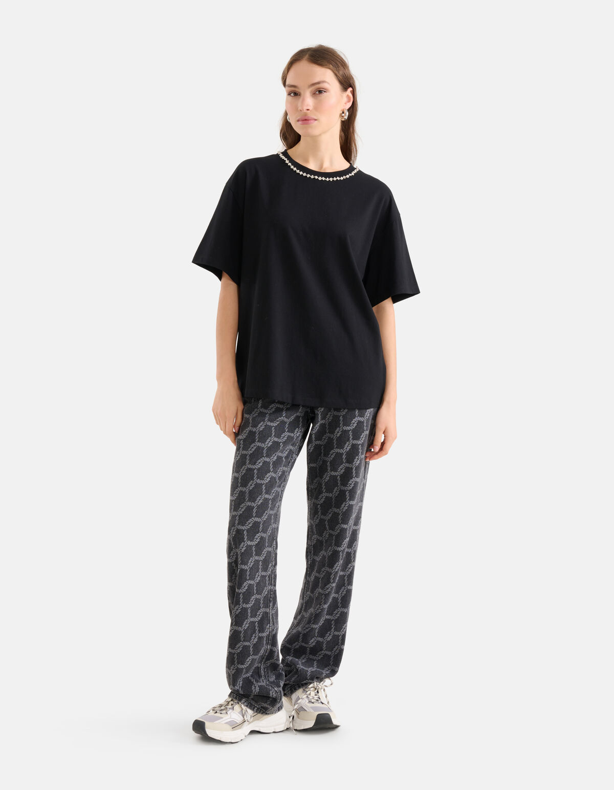 Strass-Ketten-T-Shirt Schwarz SHOEBY WOMEN