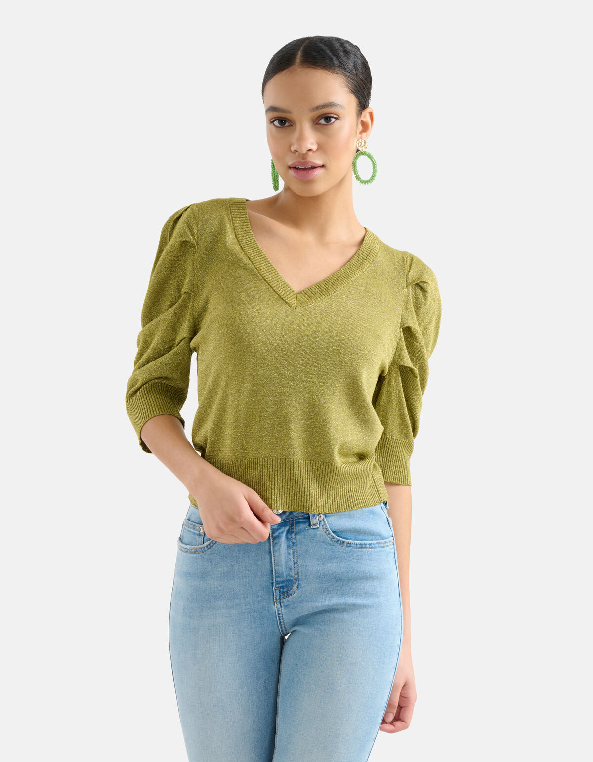 Glitzerpullover Olivgrün SHOEBY WOMEN