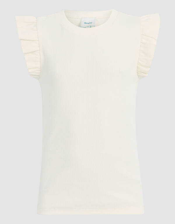 Ruffle Rib Top Off White SHOEBY GIRLS