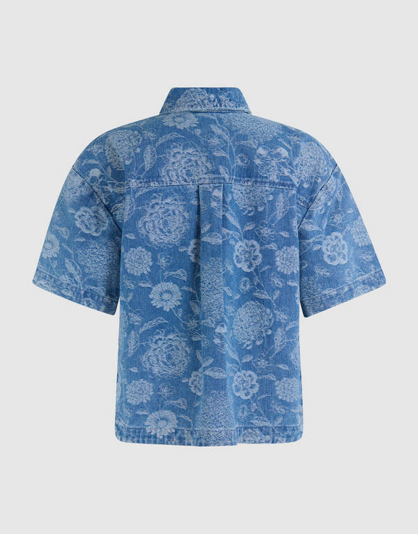 Übergroße Blume Denim Bluse Blauw SHOEBY WOMEN