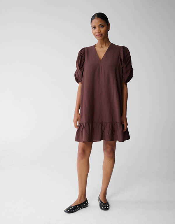 Minikleid mit Puff&auml;rmeln in Braun SHOEBY WOMEN