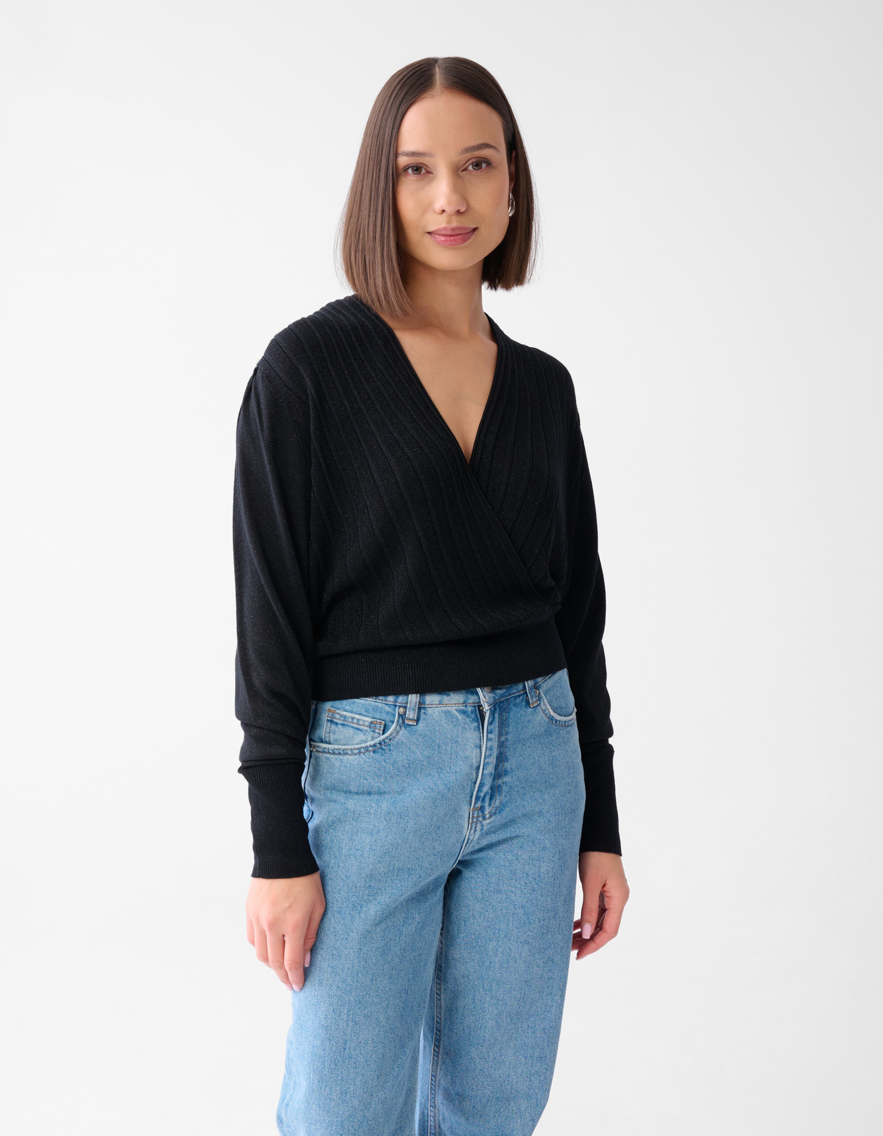 Pullover mit Glitzer-Revers Schwarz SHOEBY WOMEN