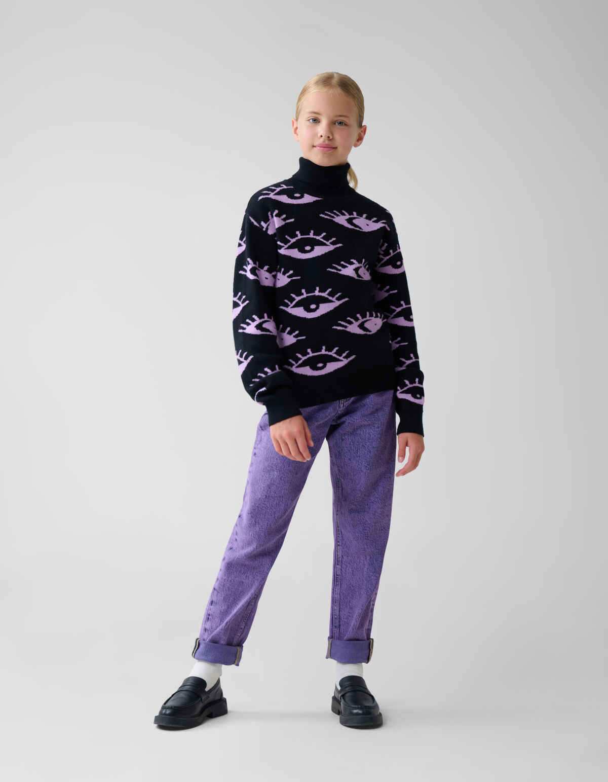 Ösen-Rollkragenpullover Schwarz SHOEBY GIRLS