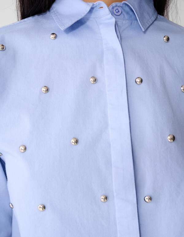Oversized-Bluse mit Nieten Light Blue SHOEBY WOMEN