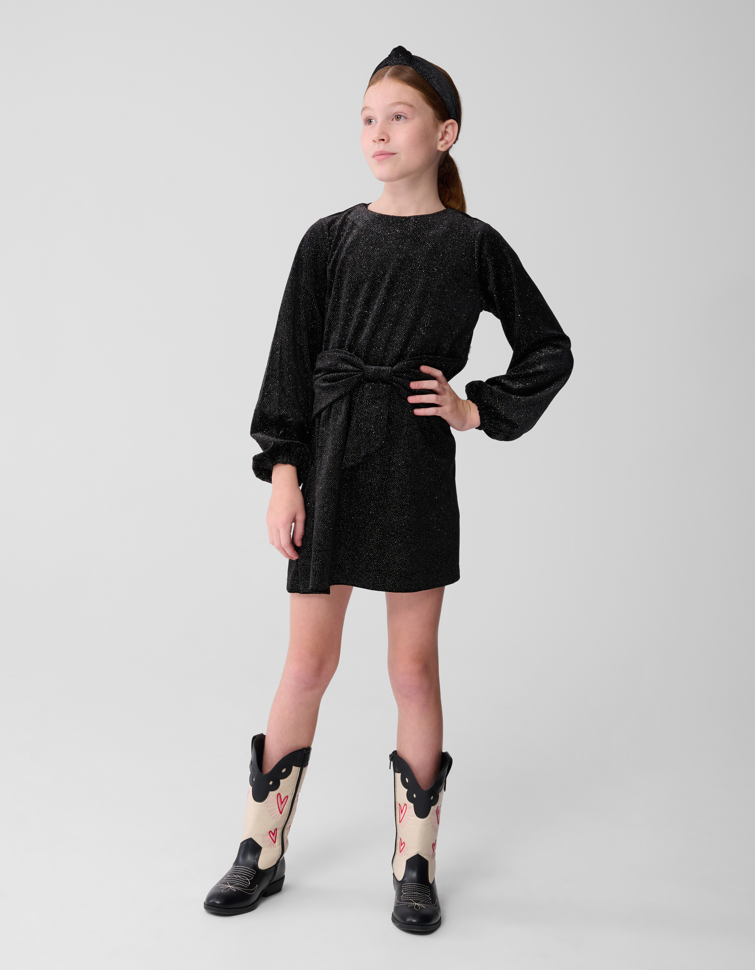 Schwarzes Minikleid aus Samt mit Schleife SHOEBY GIRLS