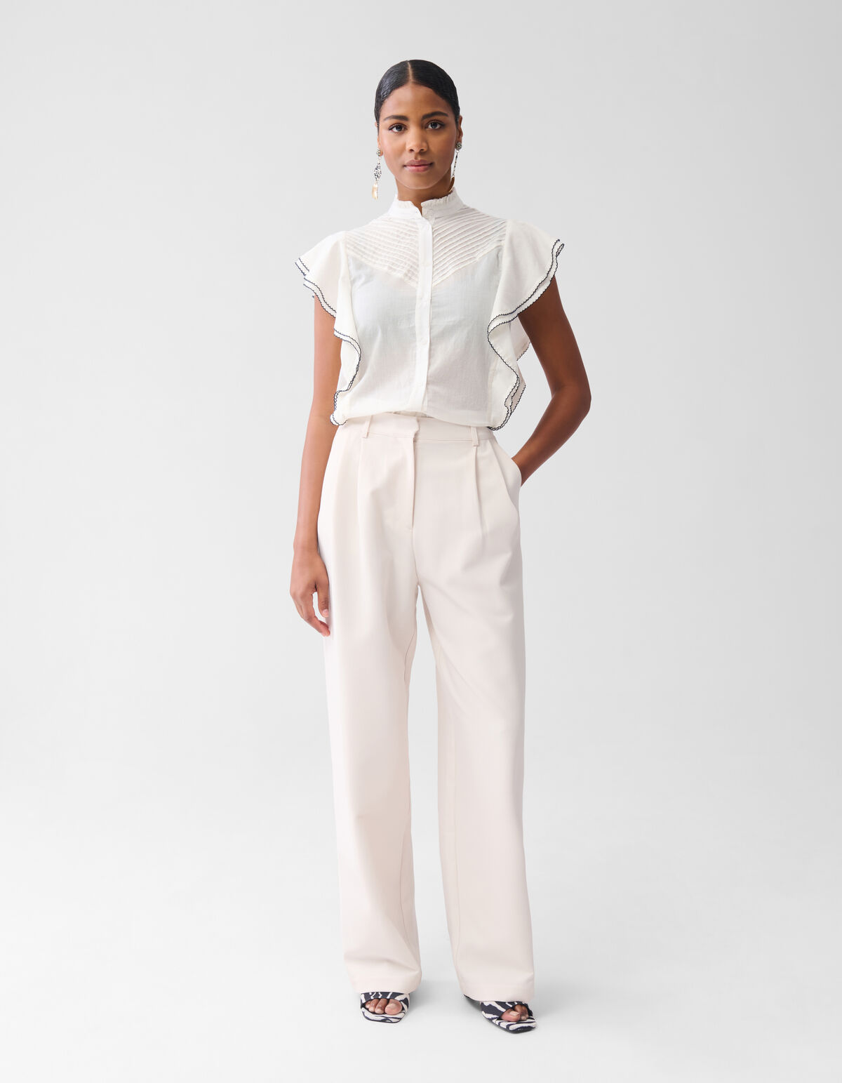 Pintuck-Rüschen-Top Off White SHOEBY WOMEN