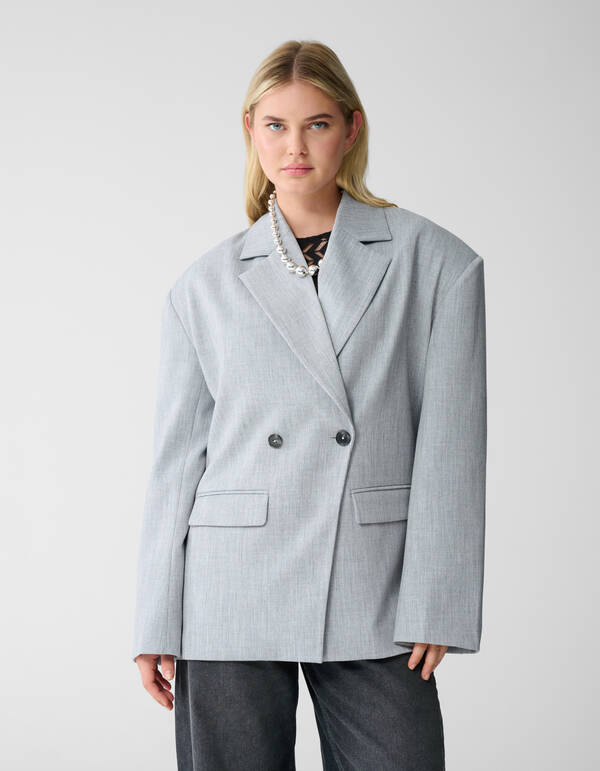 Oversized Shoulder Blazer Hellgrau SHOEBY WOMEN