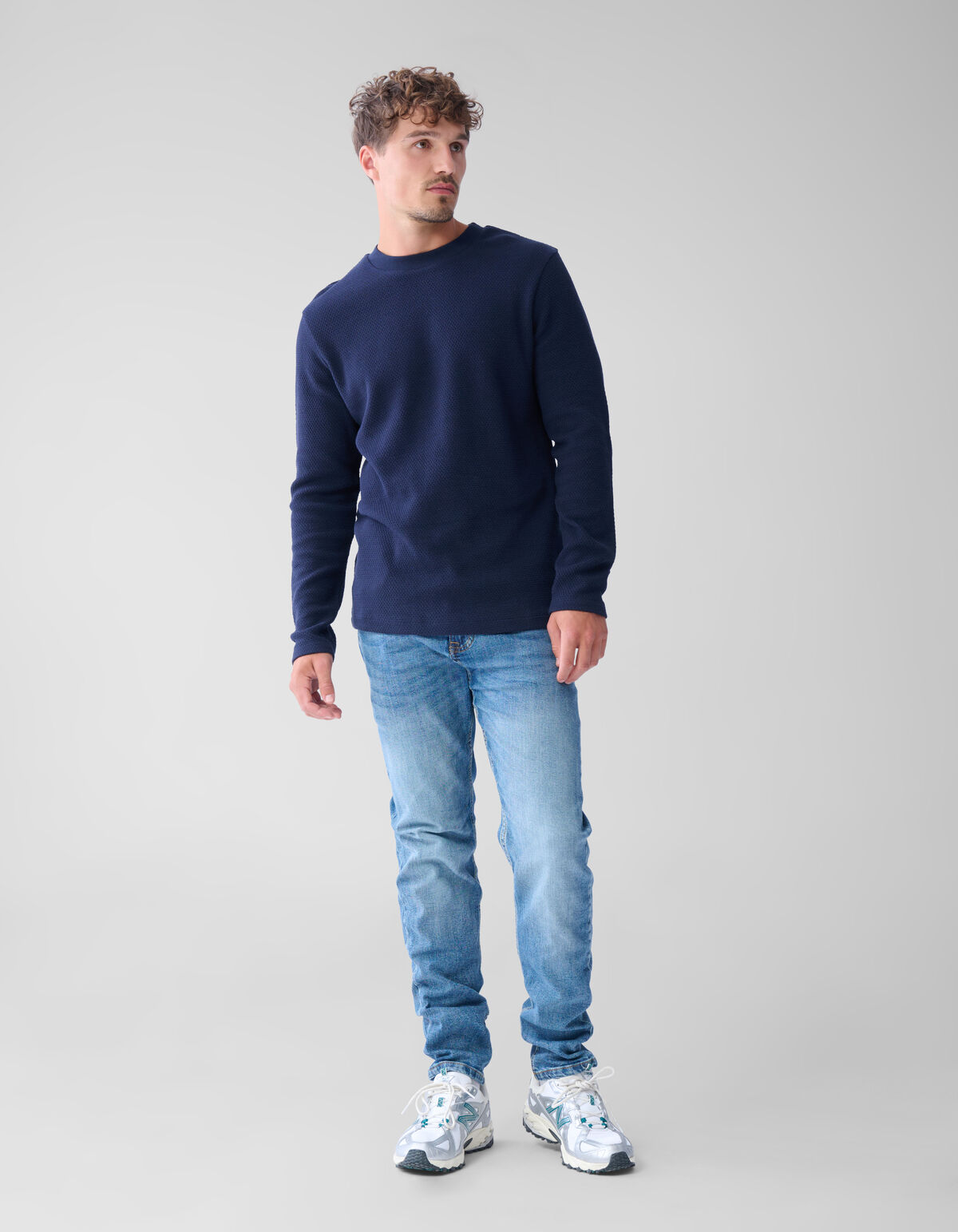 Struktur-Jersey-Langarmshirt Dunkelblau SHOEBY MEN