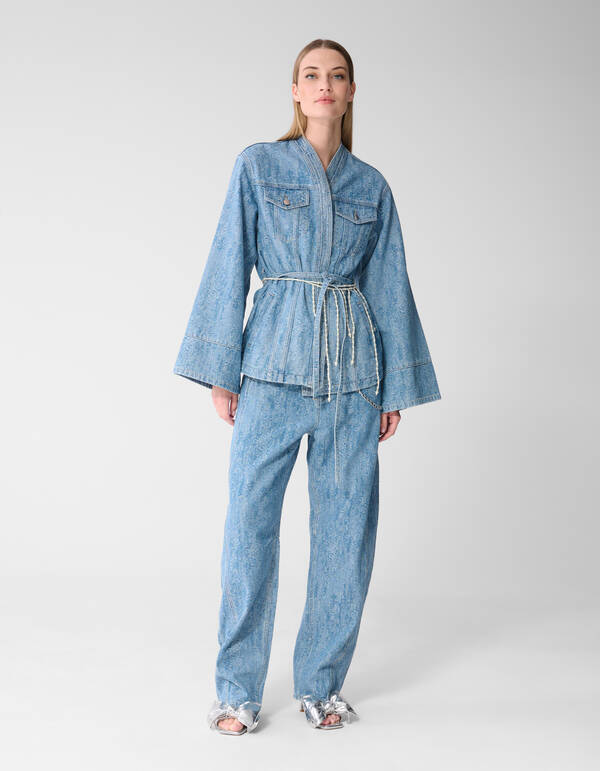 Jacquard Kimono Jacke Blau SHOEBY WOMEN