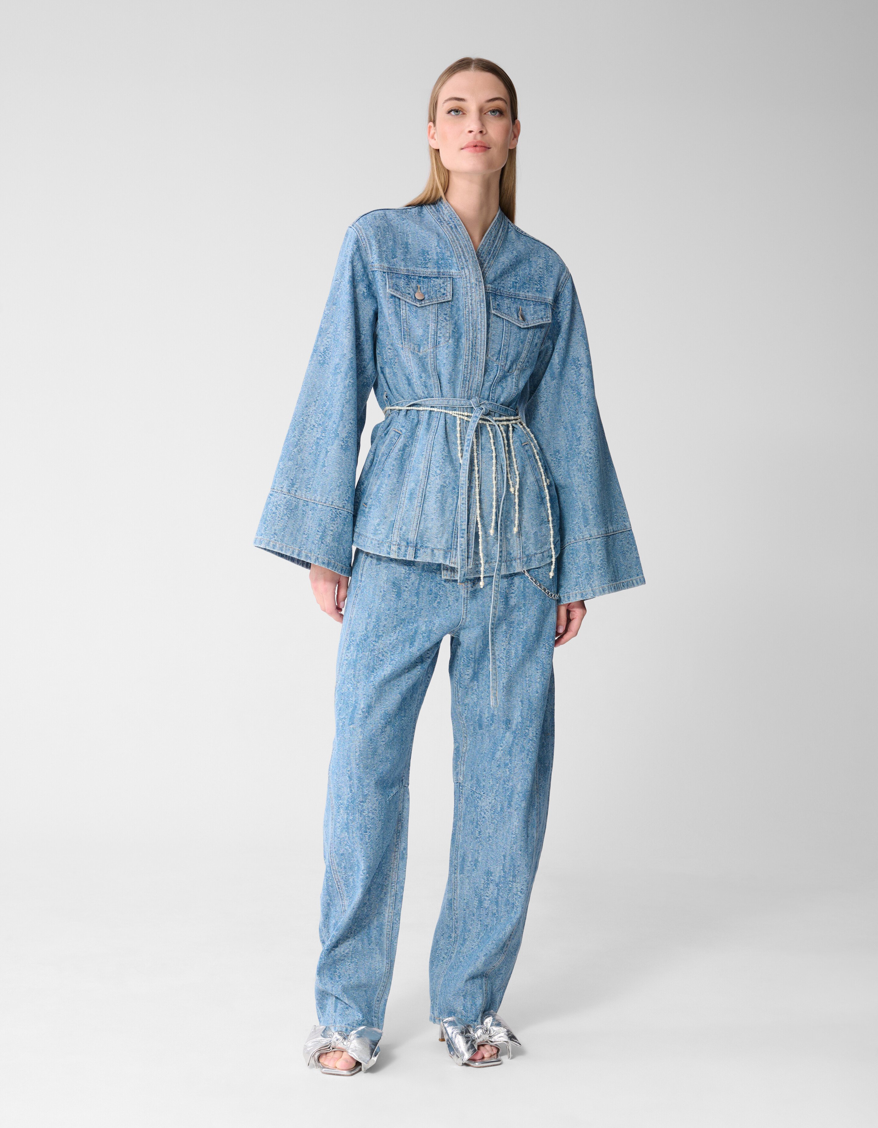 Jacquard Kimono Jacke Blau SHOEBY WOMEN