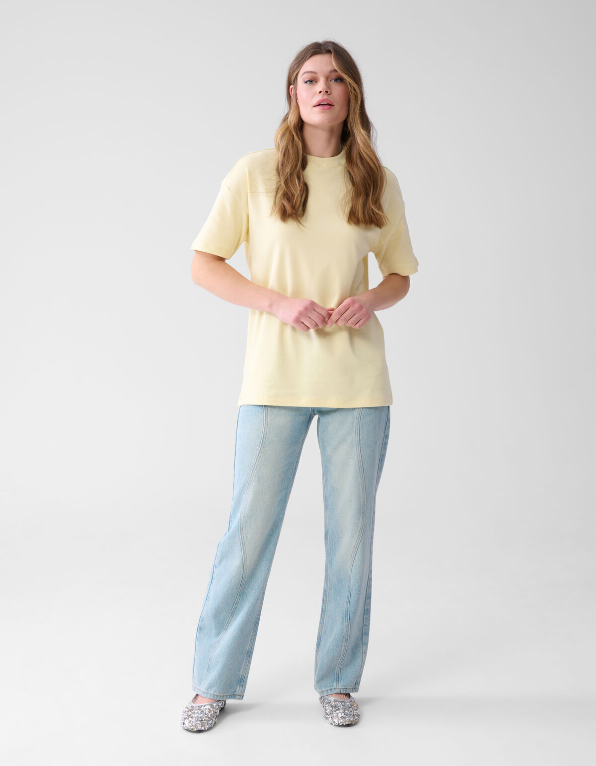 Übergroßes Basic-T-Shirt Hellgelb SHOEBY WOMEN