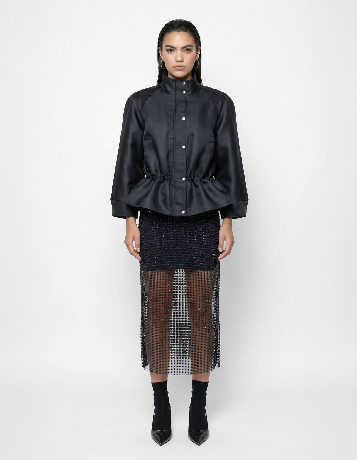 Midi-Rock mit Strasssteinen Schwarz SHOEBY WOMEN