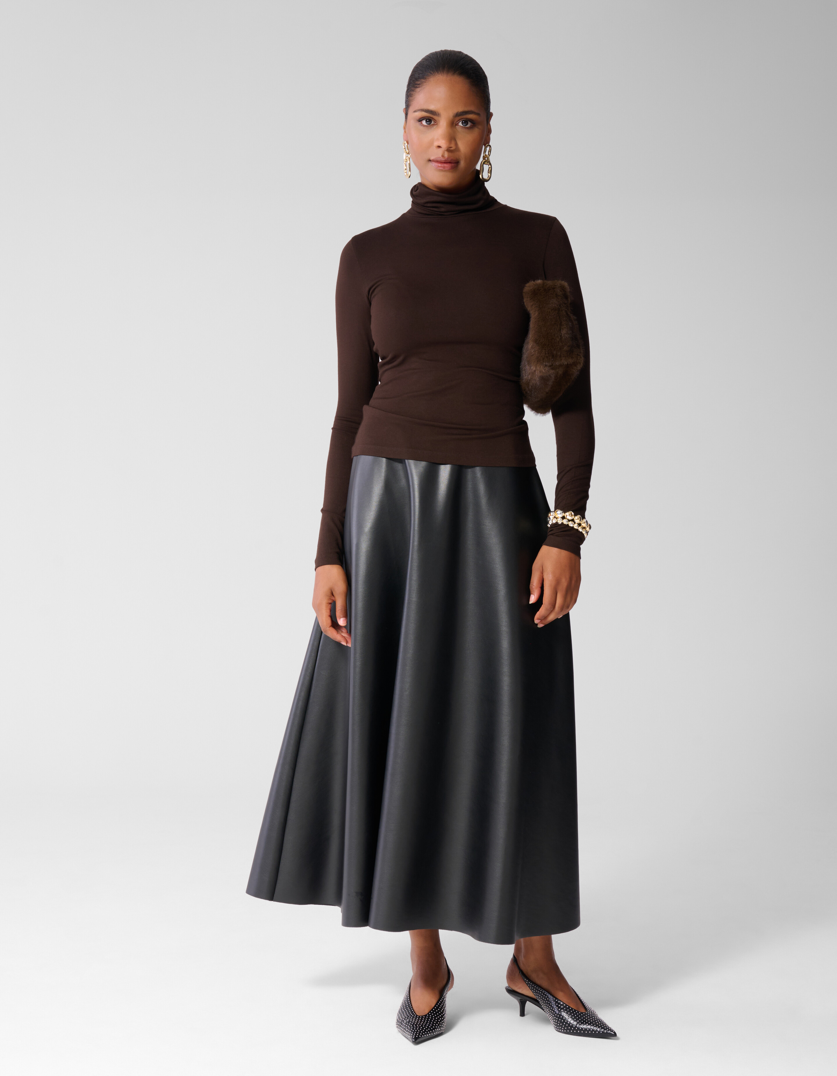 Col Neck Langarmshirt Dunkelbraun SHOEBY WOMEN