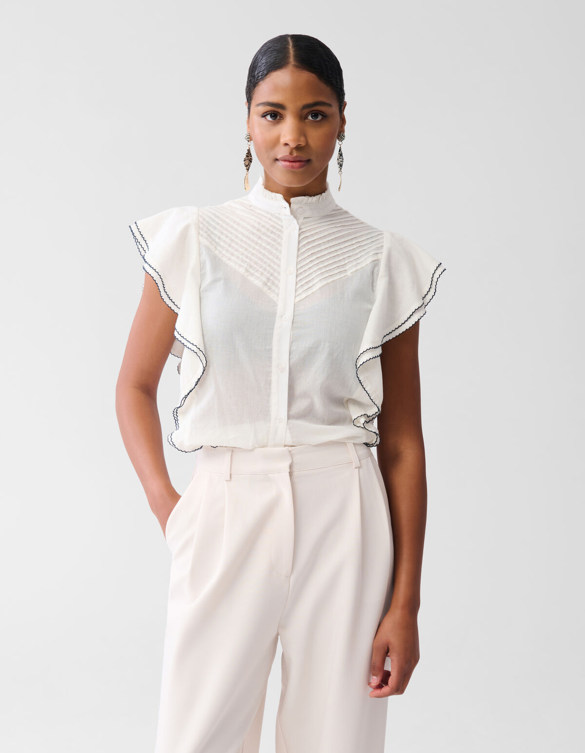 Pintuck-R&uuml;schen-Top Off White SHOEBY WOMEN