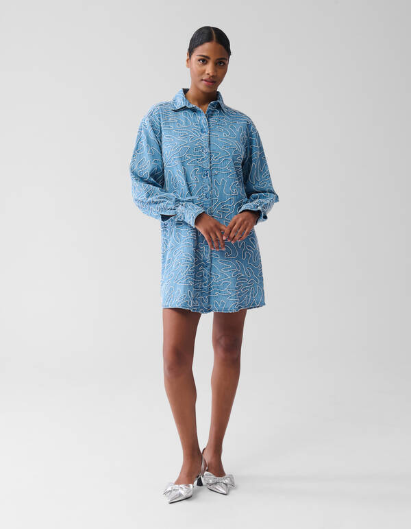 Besticktes Cordkleid Denim Blau SHOEBY WOMEN