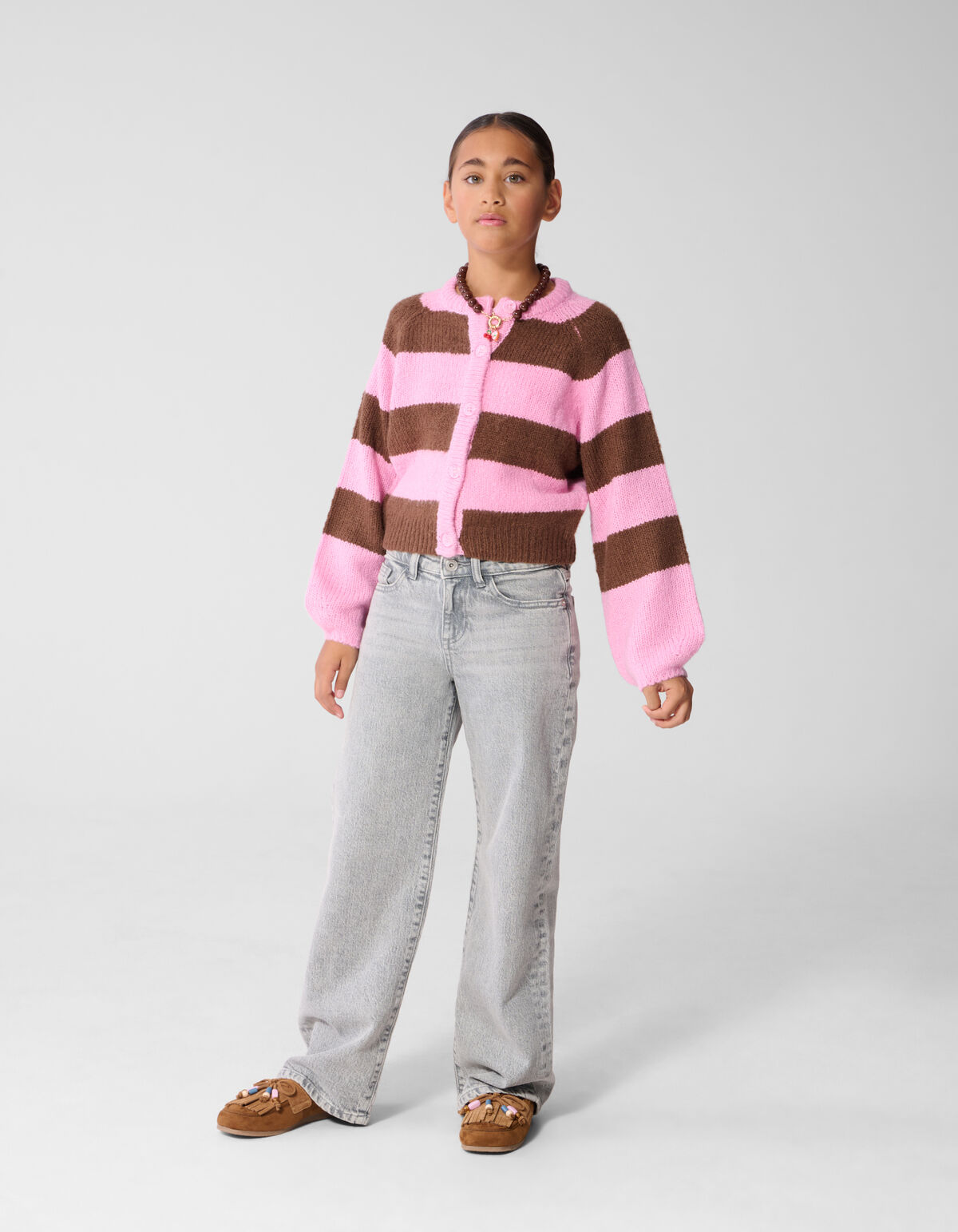 Oversized Gestreifte Cardigan Rosa/Braun SHOEBY GIRLS