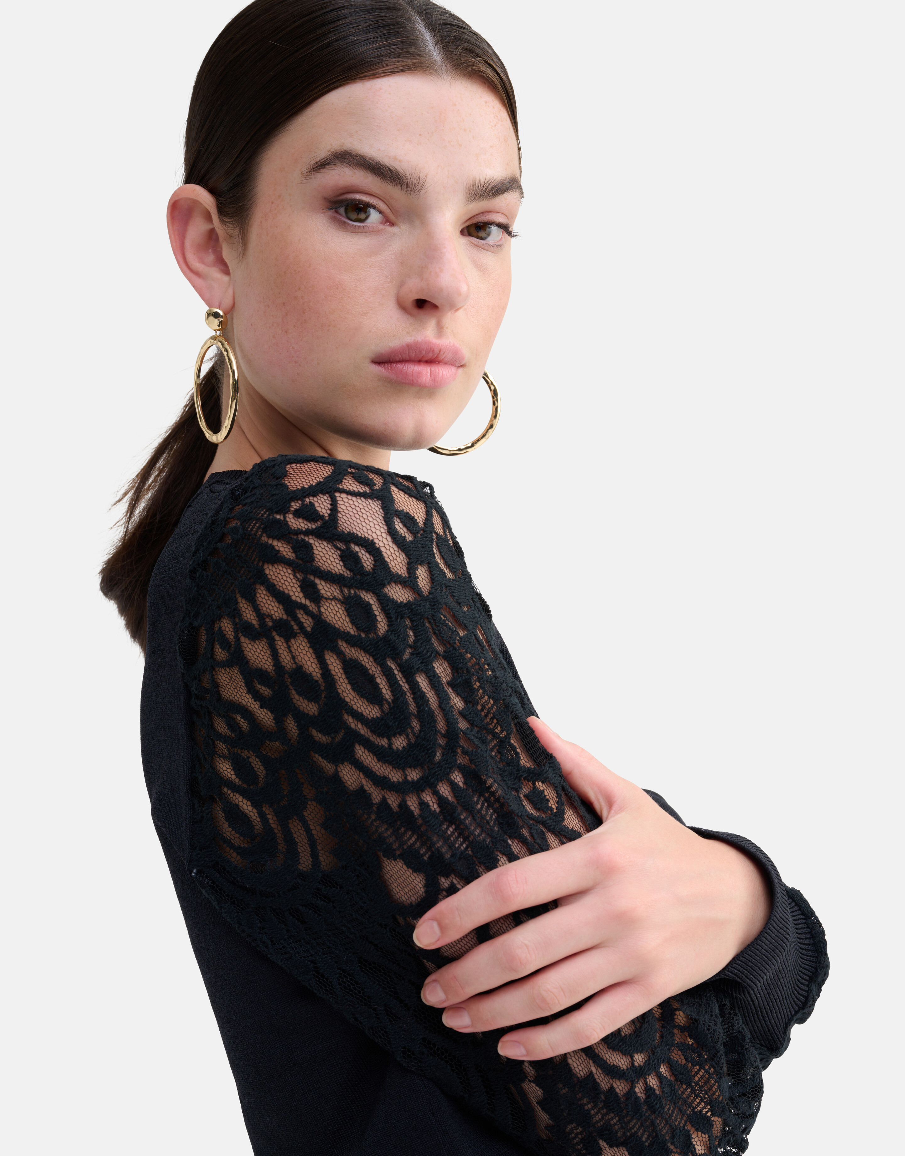 Top mit Spitzenärmeln Schwarz SHOEBY WOMEN