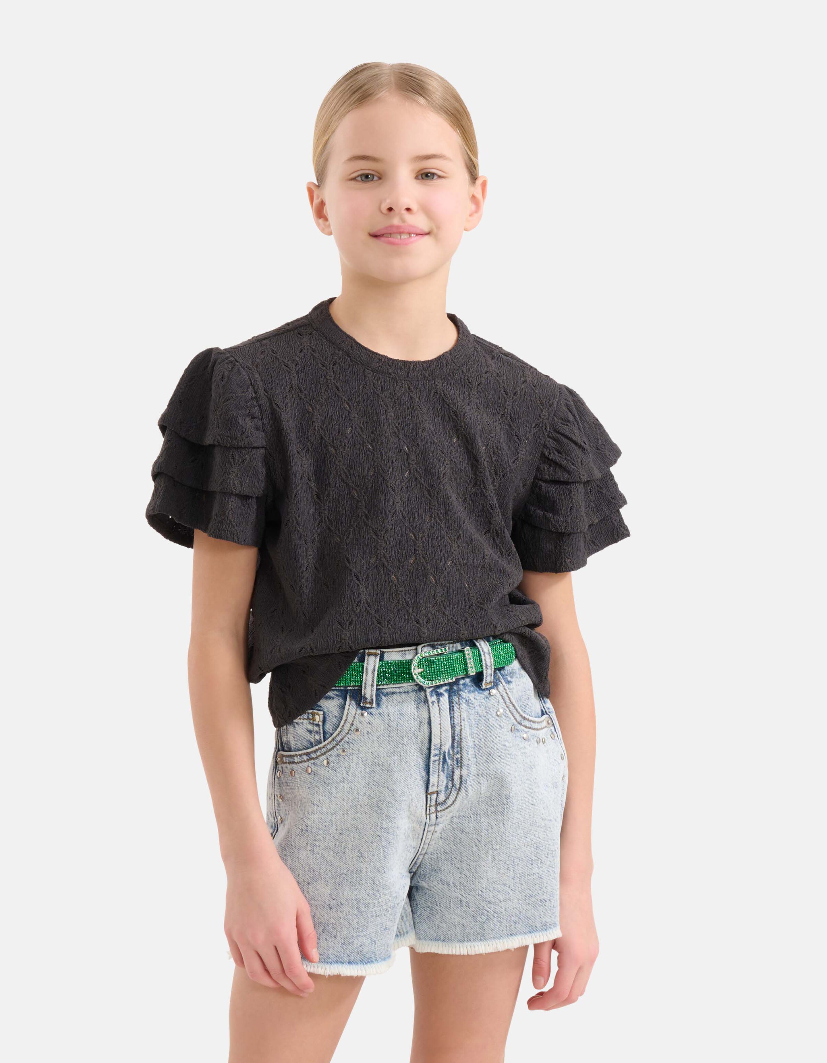 Ajour Ruffle Top Zwart SHOEBY GIRLS