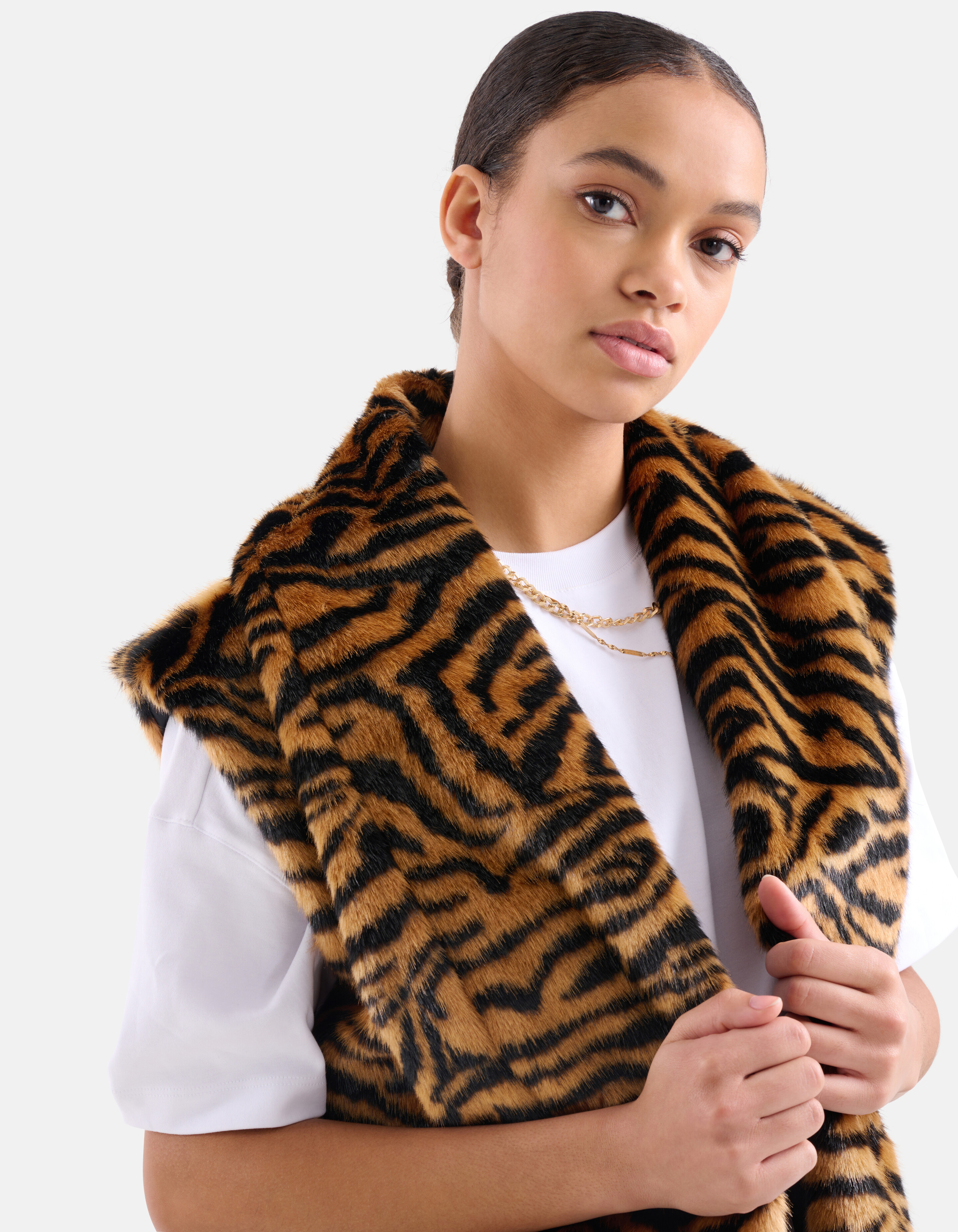 Gilet in Pelzoptik mit Tigerdruck Braun SHOEBY WOMEN