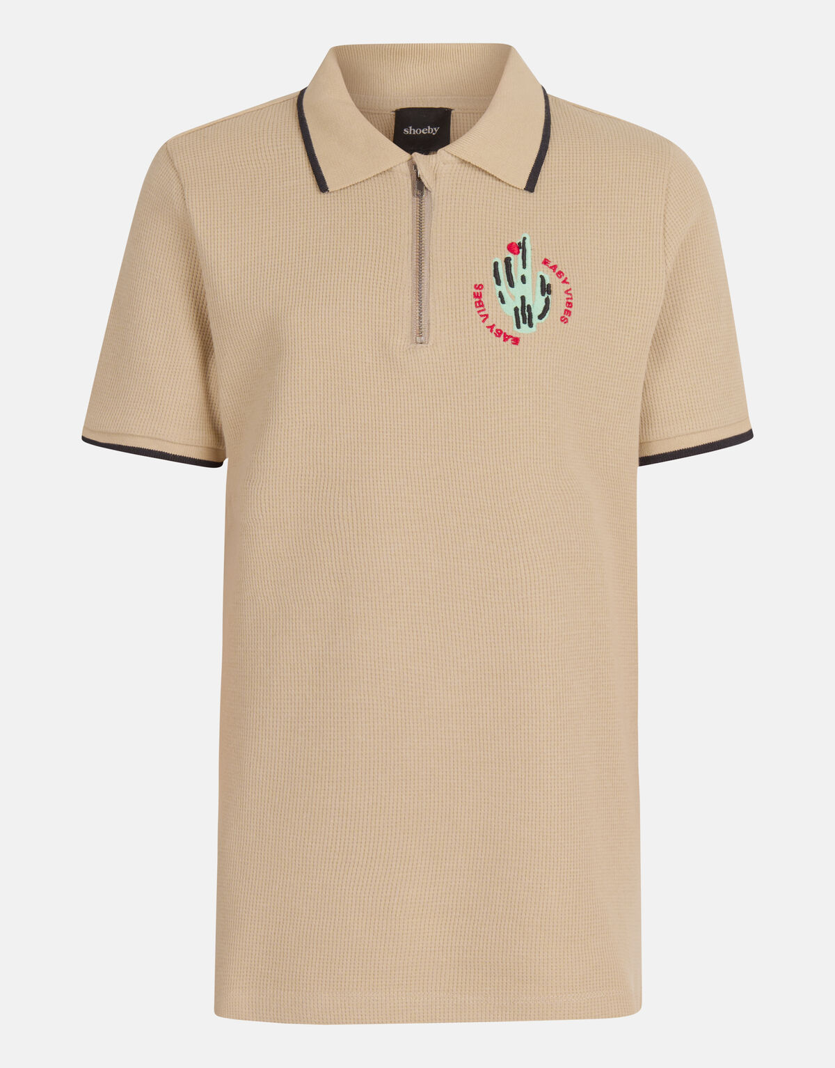 Struktur-Reißverschluss-Polo Beige SHOEBY BOYS
