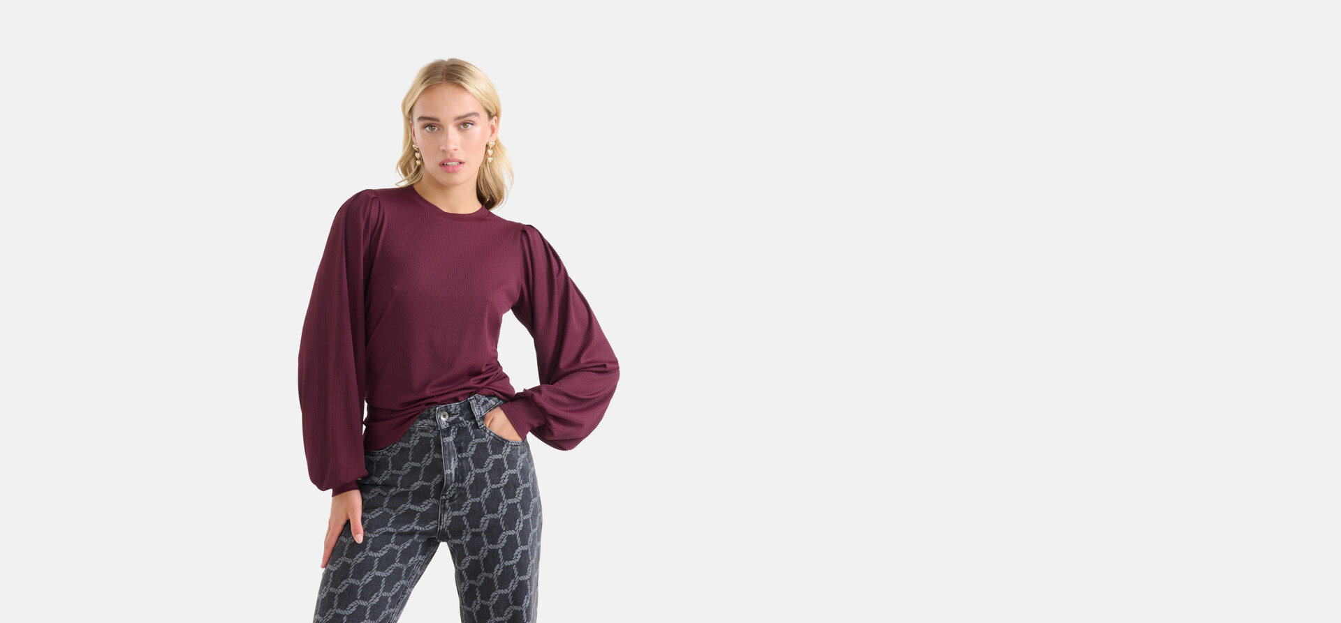 Rippstrick-Langarmshirt Bordeaux SHOEBY WOMEN