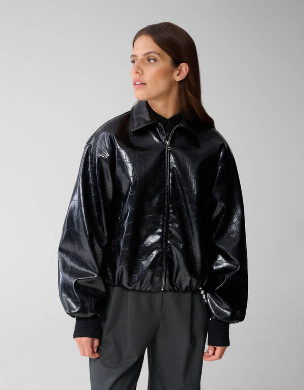 Oversized Croco Bomber Jacke Schwarz SHOEBY WOMEN