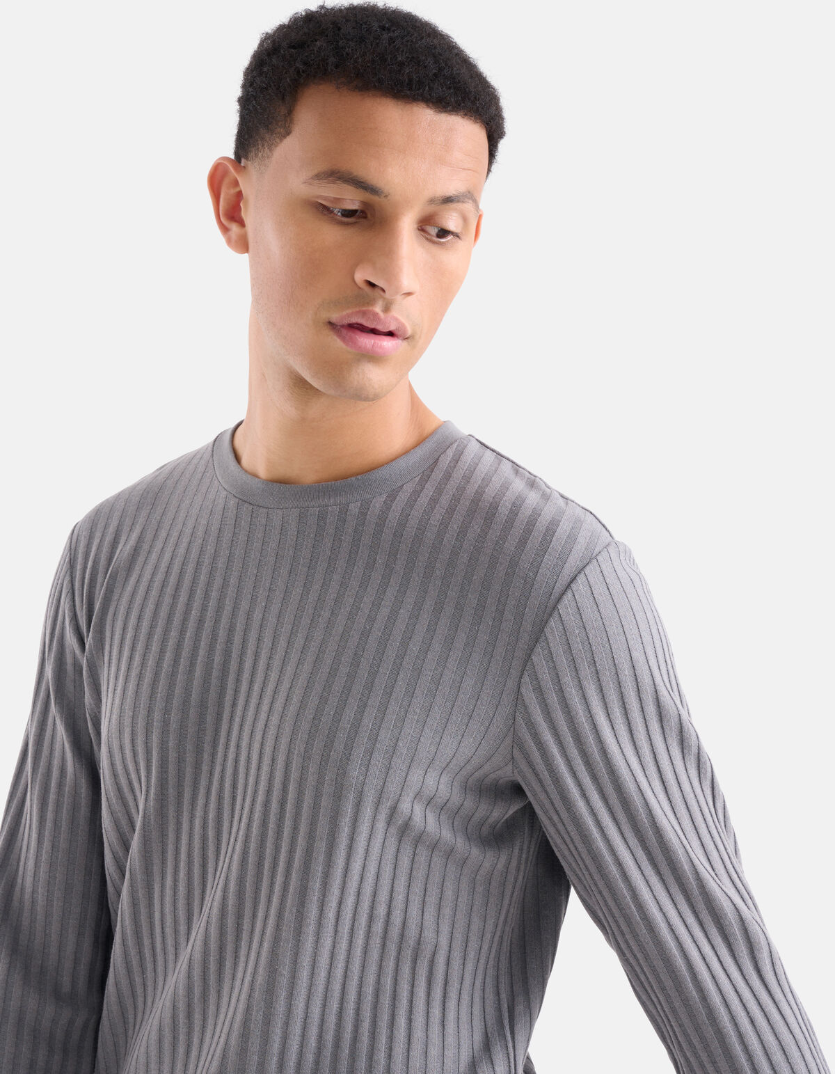 Rippen-T-Shirt Grau SHOEBY MEN