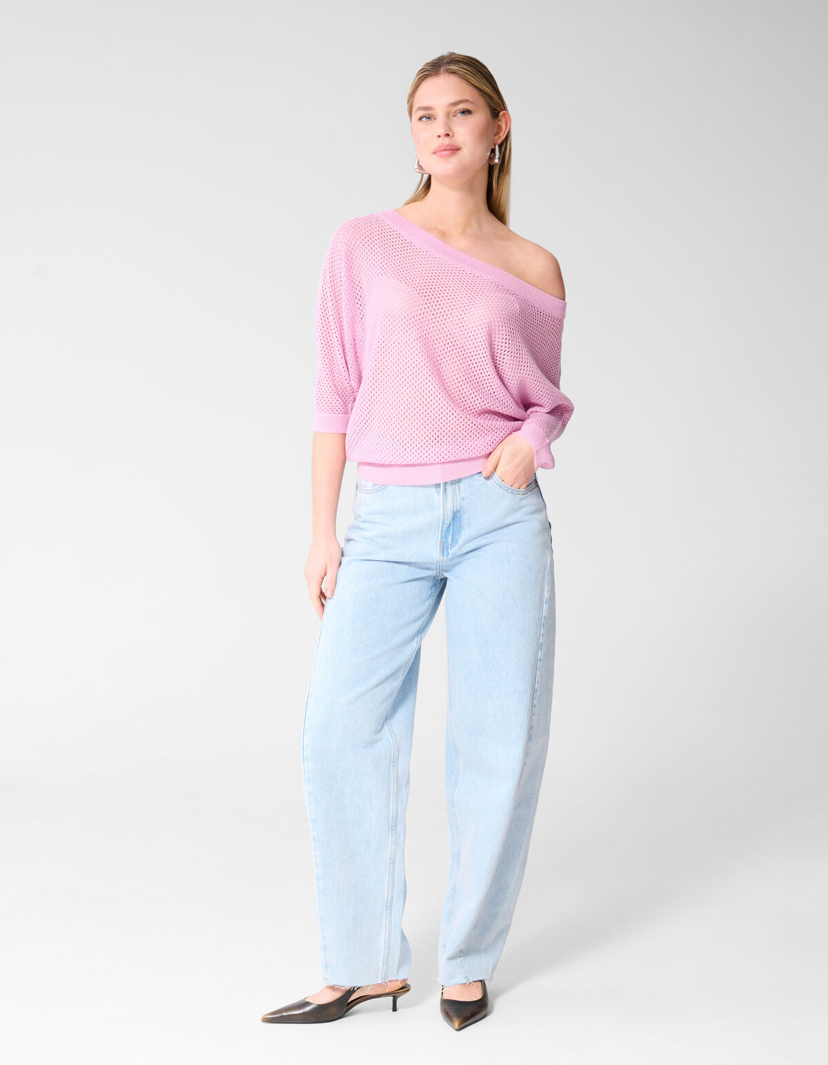 Glitzer Ajour Pullover Rosa SHOEBY WOMEN