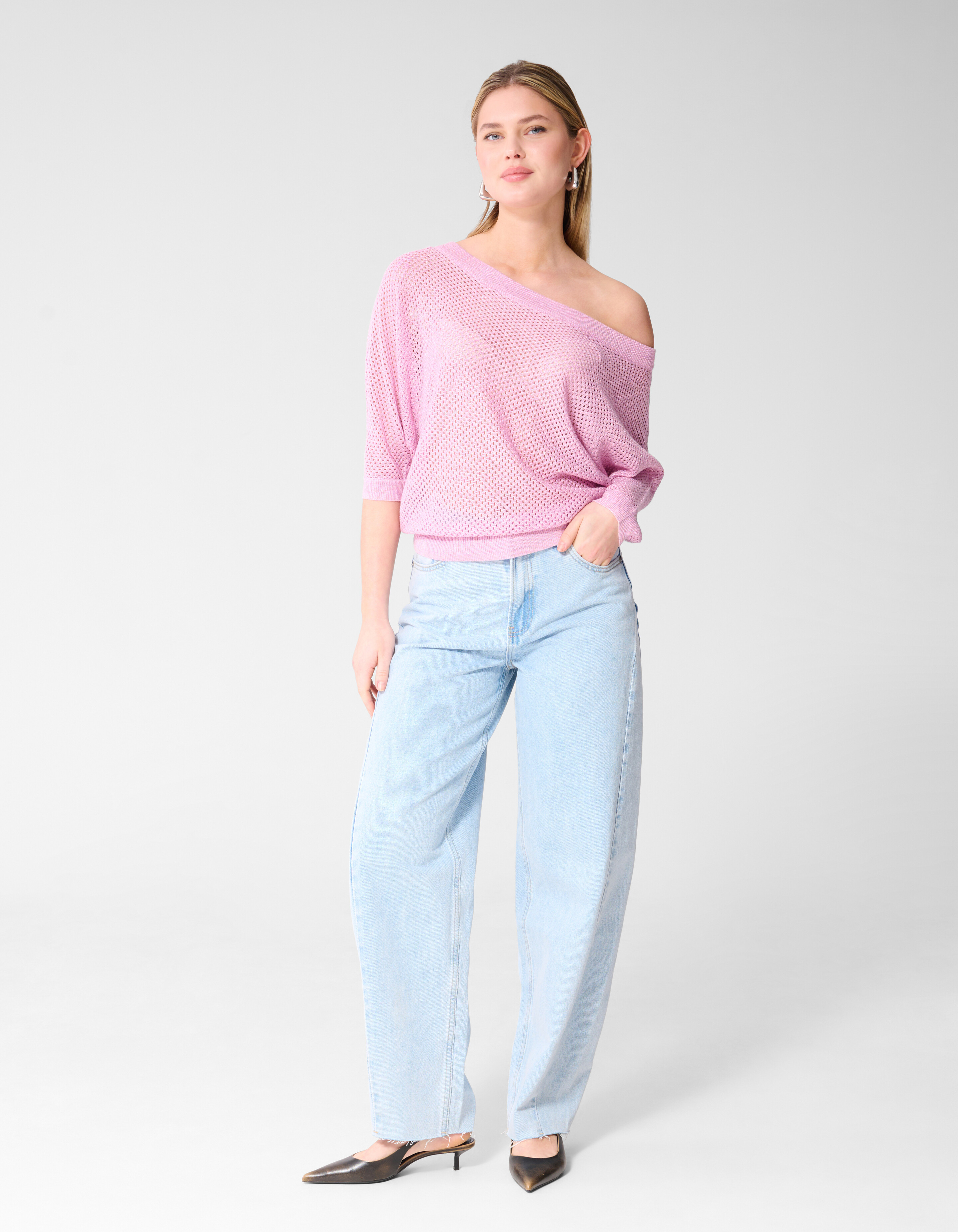 Glitzer Ajour Pullover Rosa SHOEBY WOMEN