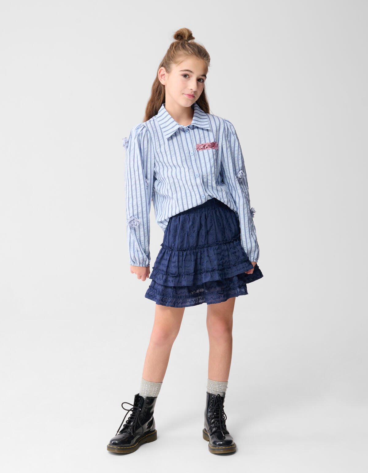 Pinstripe Flower Blouse Blau SHOEBY GIRLS