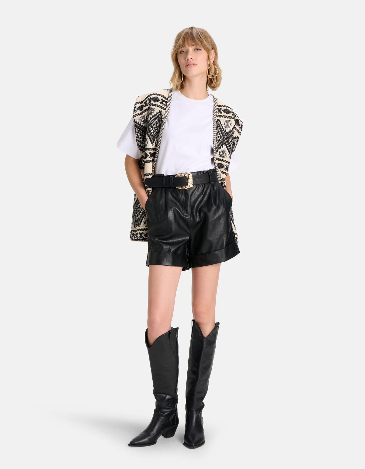 Gilet mit Aztekenmuster Schwarz/Weiß SHOEBY WOMEN