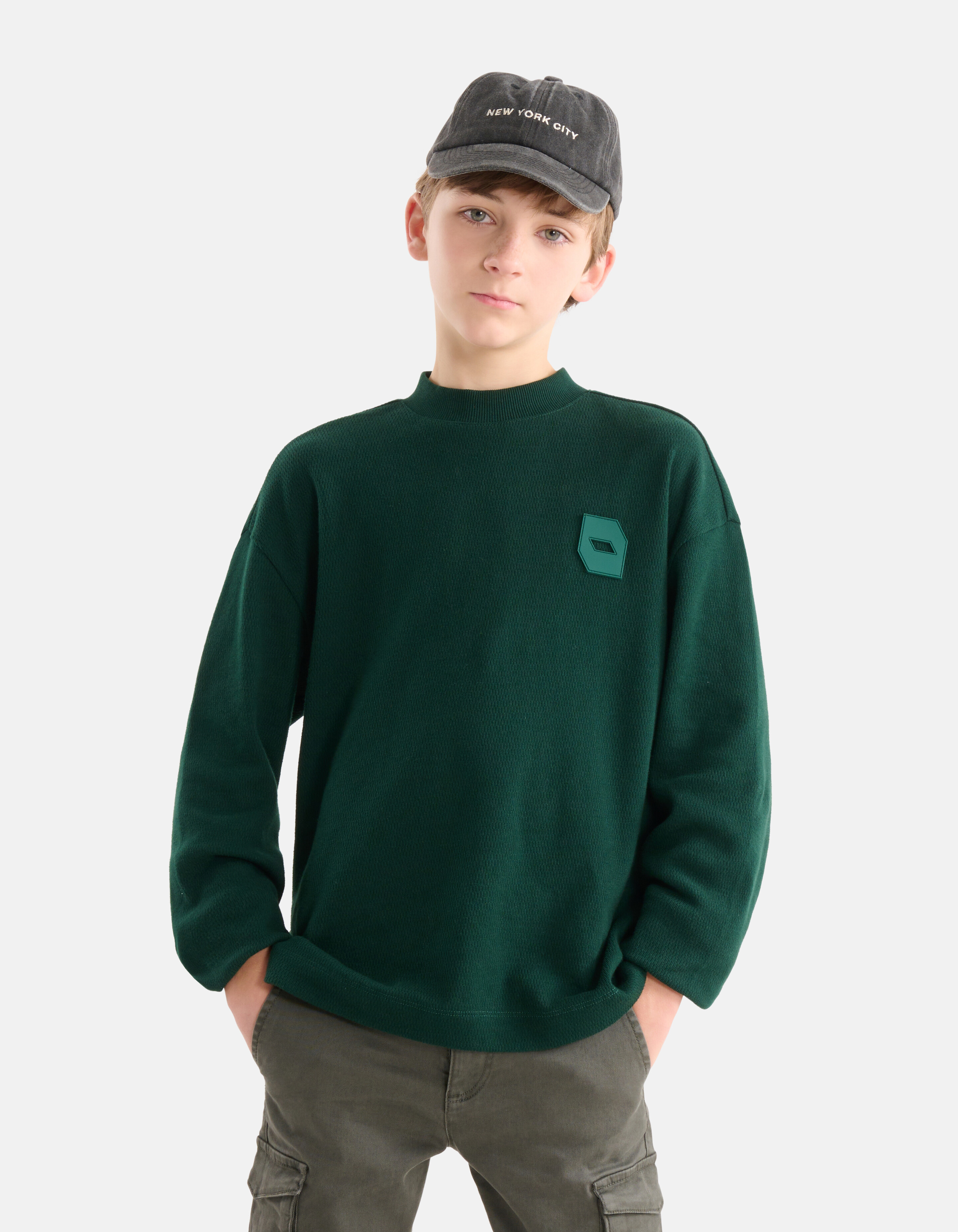 Struktur-Langarmhemd Dunkelgrün SHOEBY BOYS