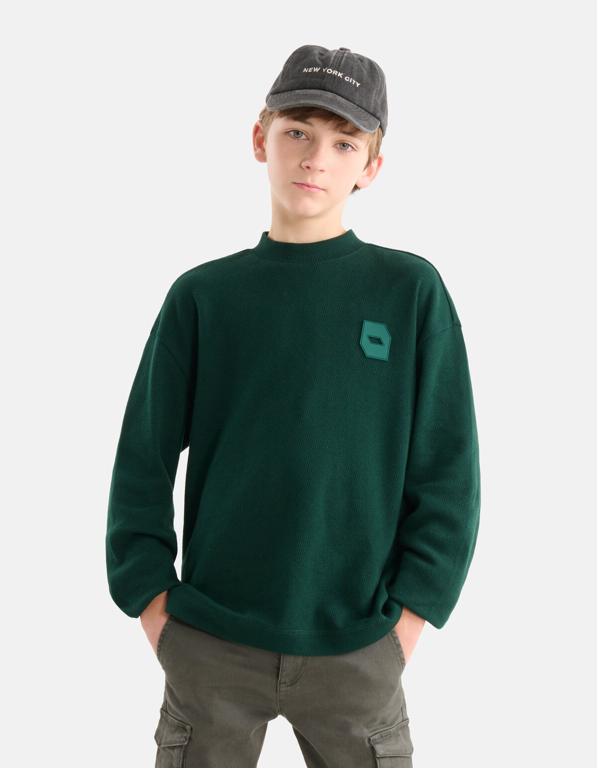 Struktur-Langarmhemd Dunkelgrün SHOEBY BOYS