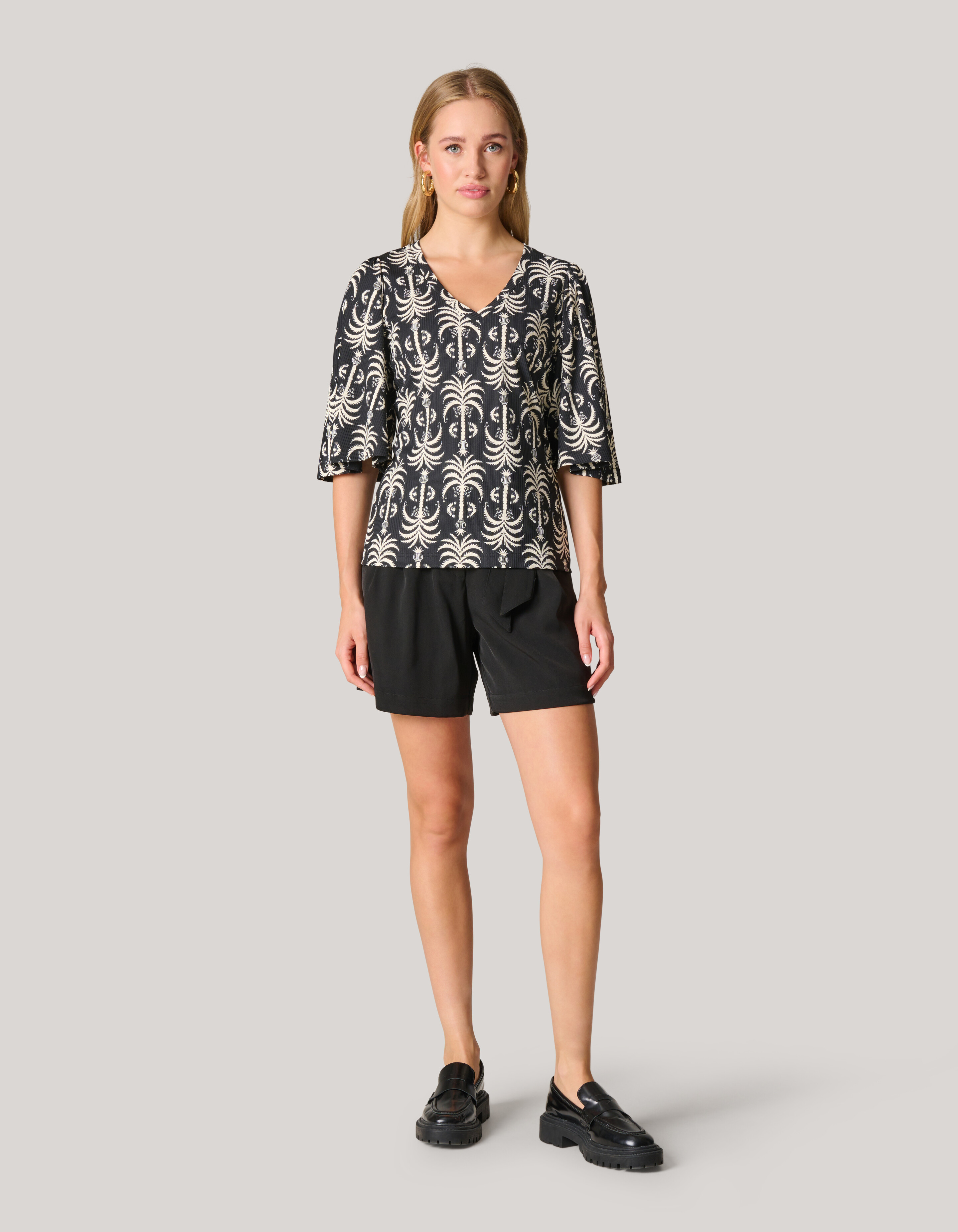 Bedrucktes Ripp-Jersey-Rüschen-Top Zwart SHOEBY WOMEN