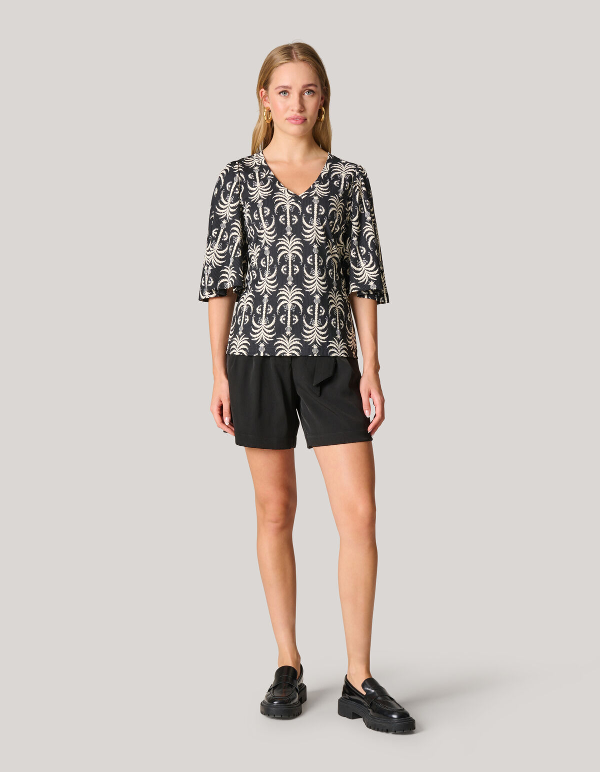 Bedrucktes Ripp-Jersey-Rüschen-Top Zwart SHOEBY WOMEN