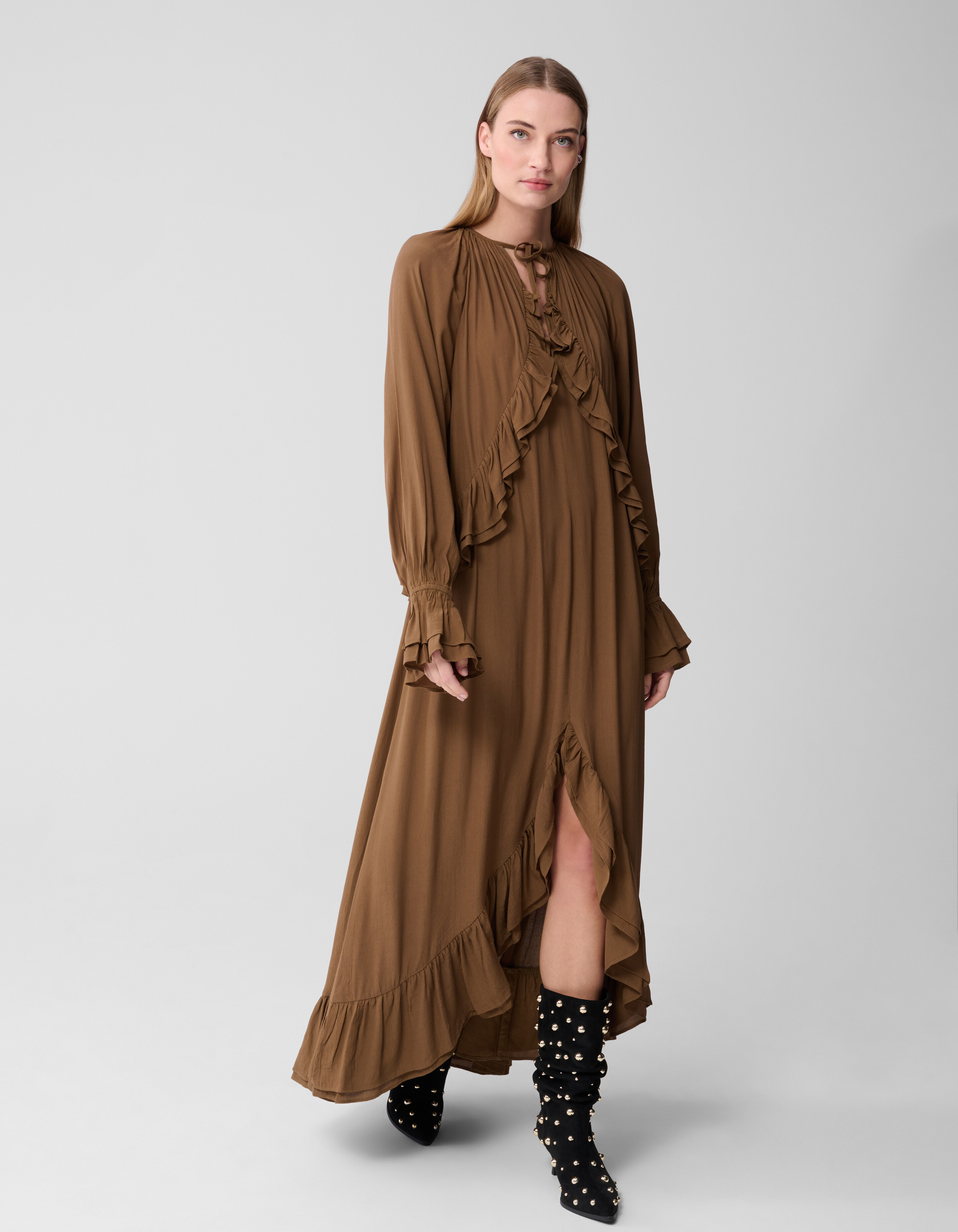 Volant Maxi Kleid Khaki SHOEBY WOMEN