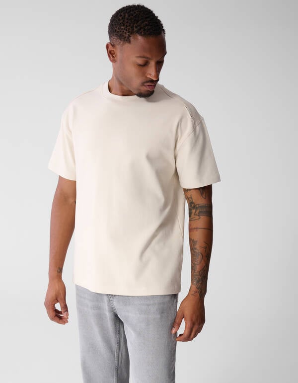 Basic-T-Shirt mit Aufdruck Beige SHOEBY MEN