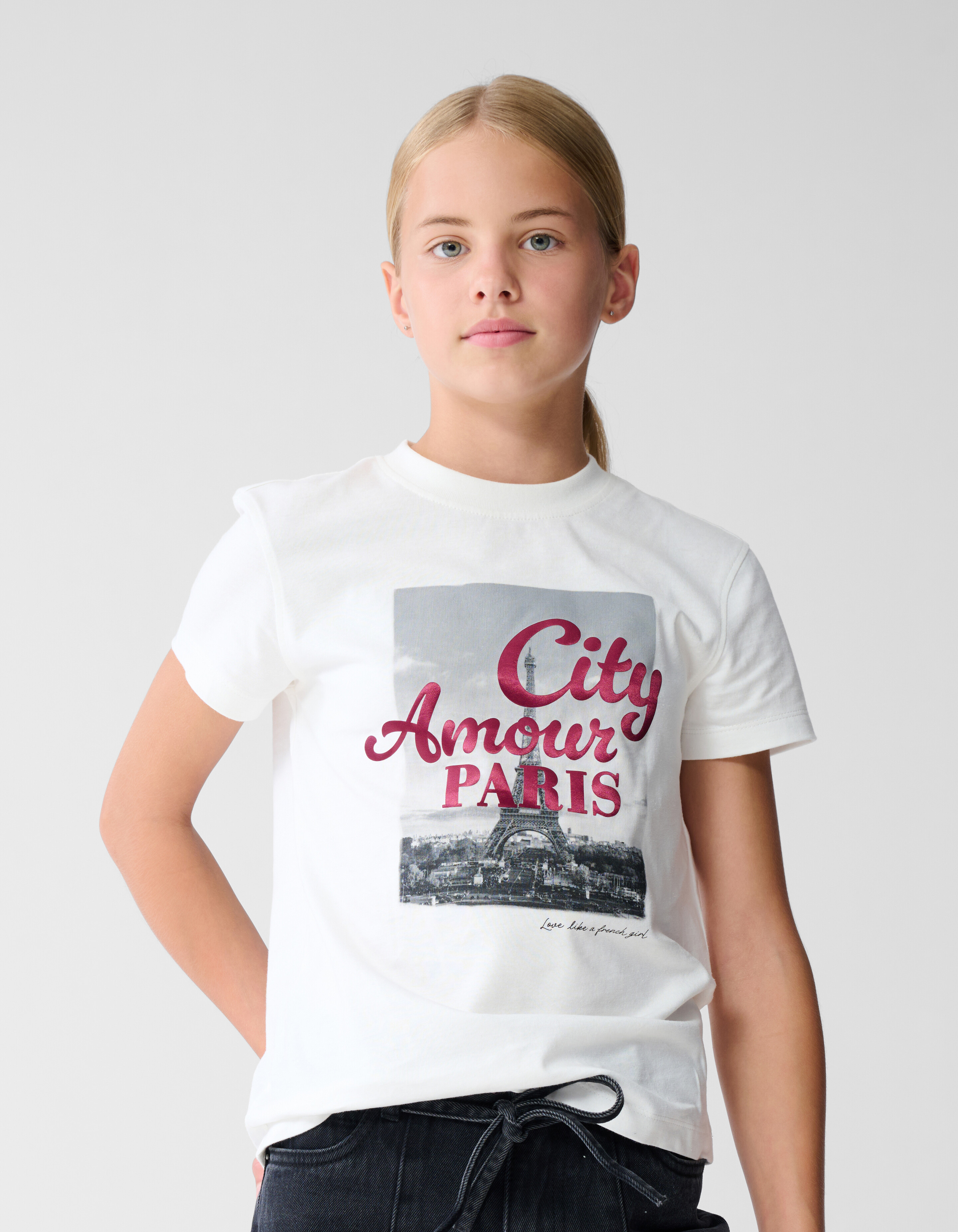 Paris Shiny Artwork T-Shirt Off-White SHOEBY GIRLS