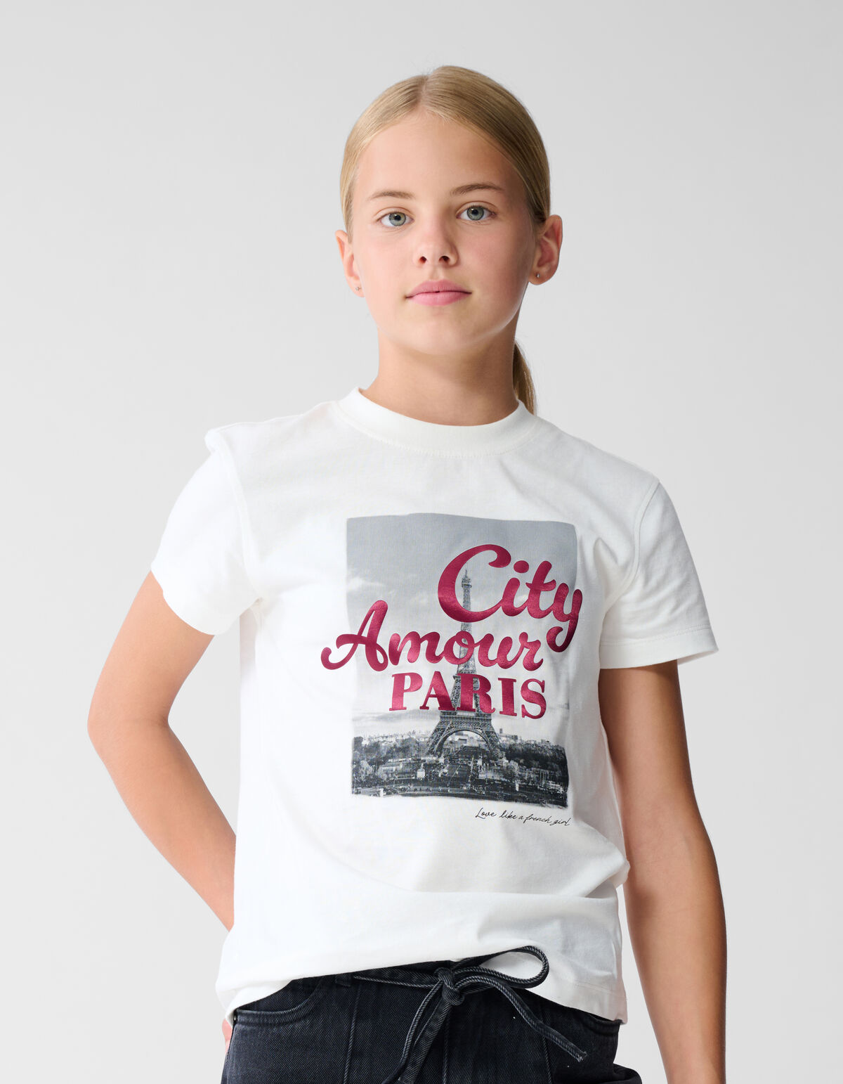 Paris Shiny Artwork T-Shirt Off-White SHOEBY GIRLS