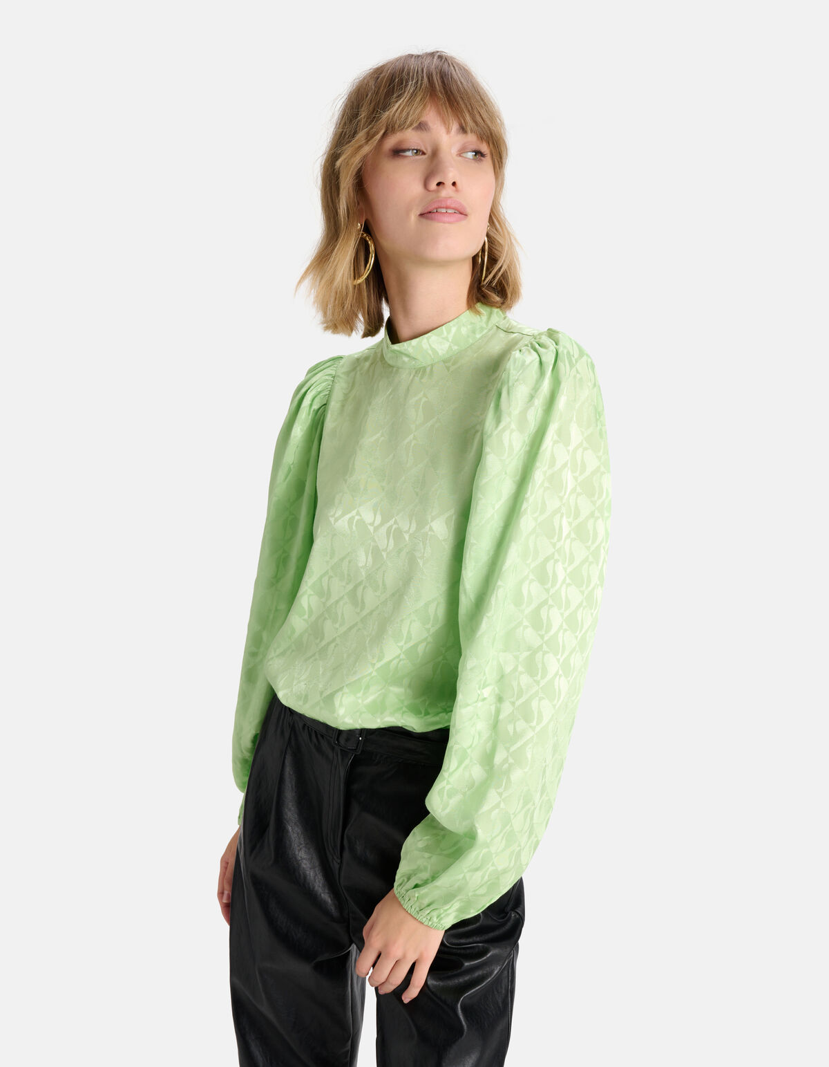 Satin Jacquard Bluse Grün SHOEBY WOMEN