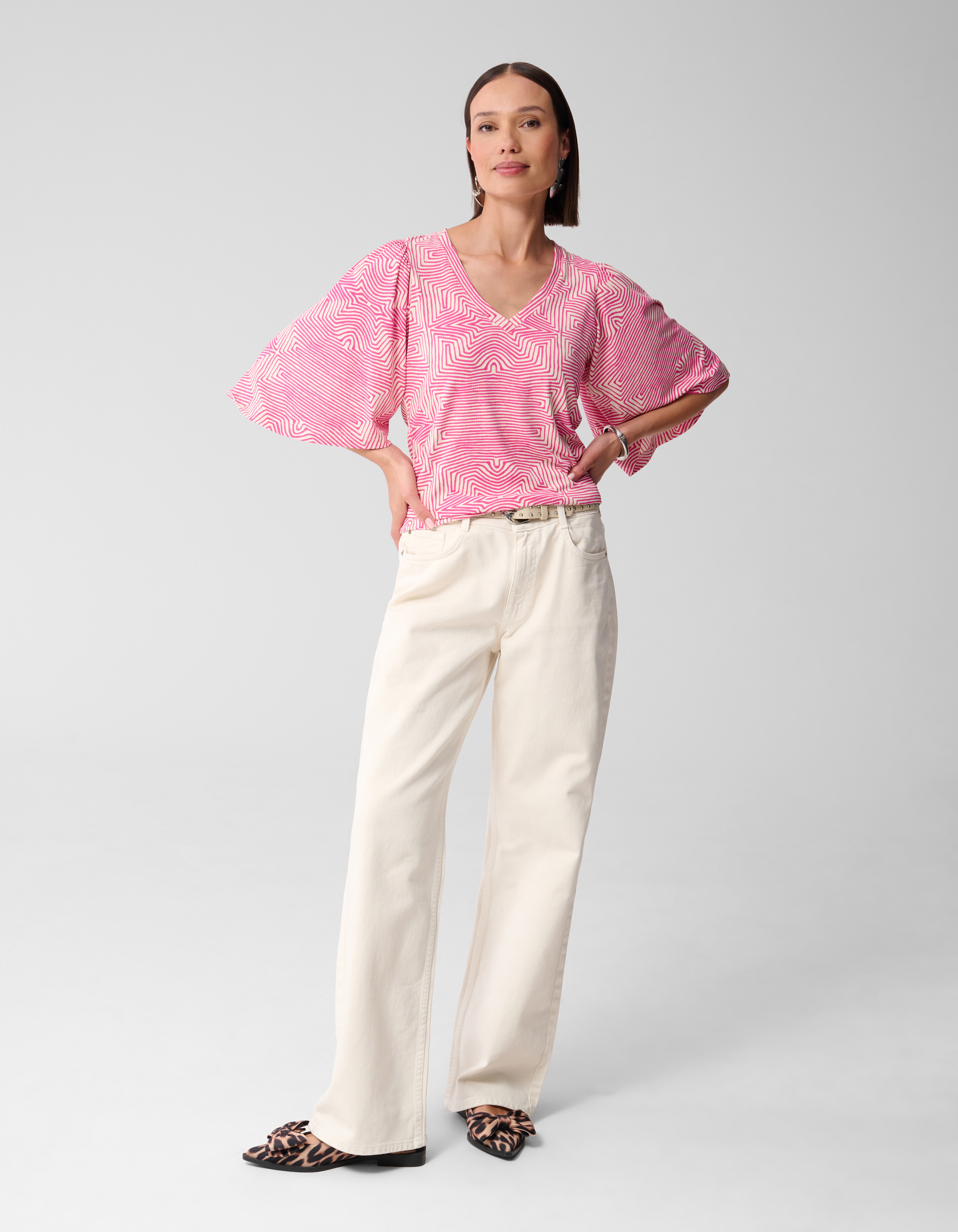 Bedrucktes Rüschen-Rippen-Top Rosa SHOEBY WOMEN